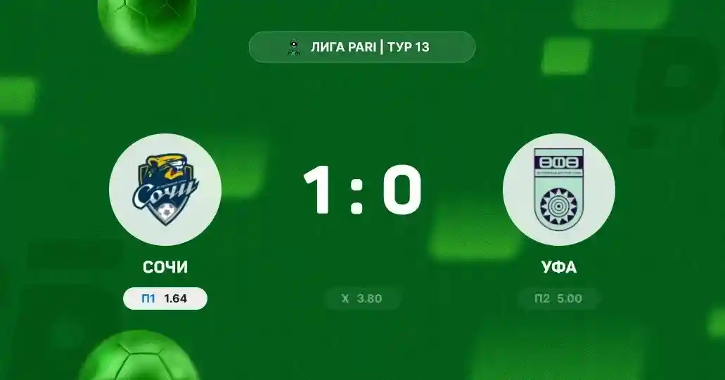 «Сочи» с минимальным счетом обыграл «Уфу» в матче Лиги PARI